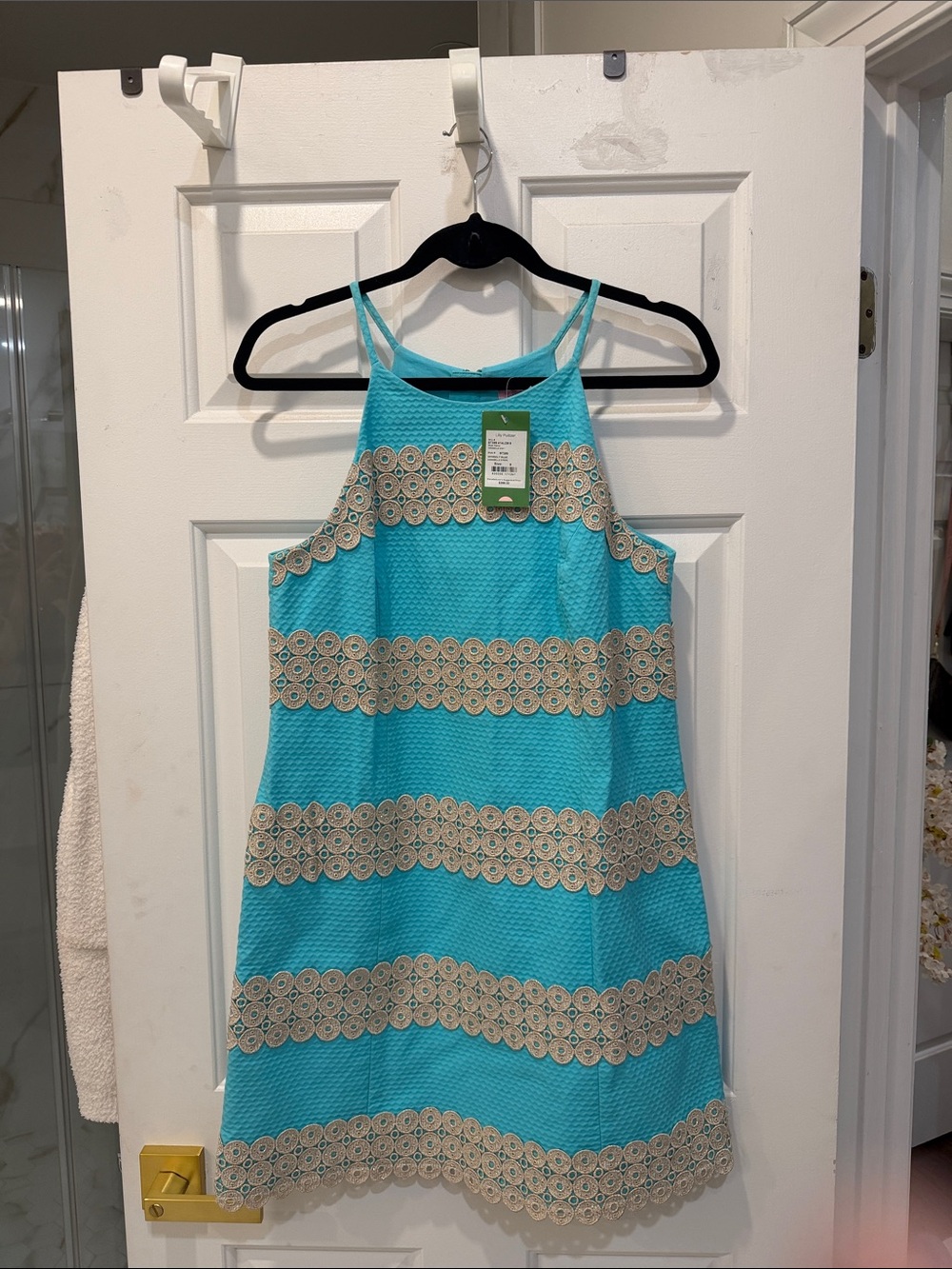 Lilly Pulitzer Turquoise Mini Dress with Cream Lace Stripes